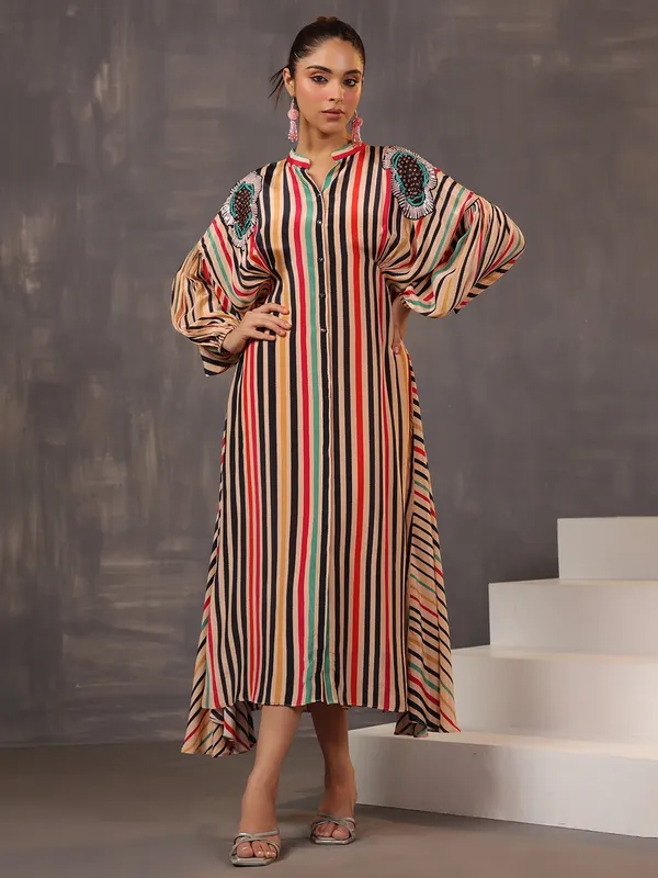 Stunning multicolour satin printed kurti