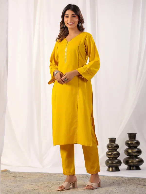 Stunning mustard yellow cotton kurti set