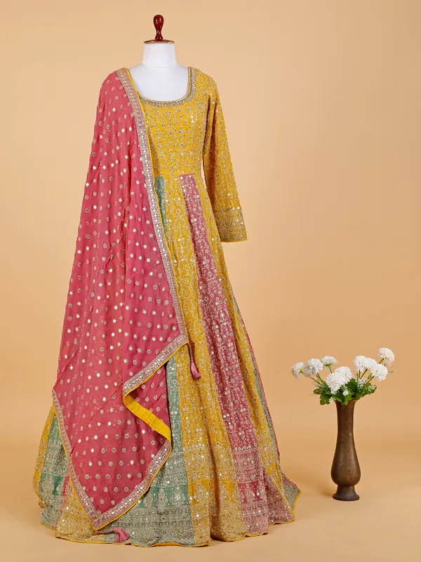 Stunning Mustard yellow floor length anarkali suit