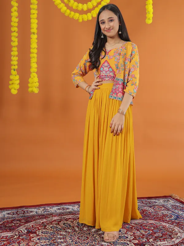 Stunning mustard yellow georgette palazzo set