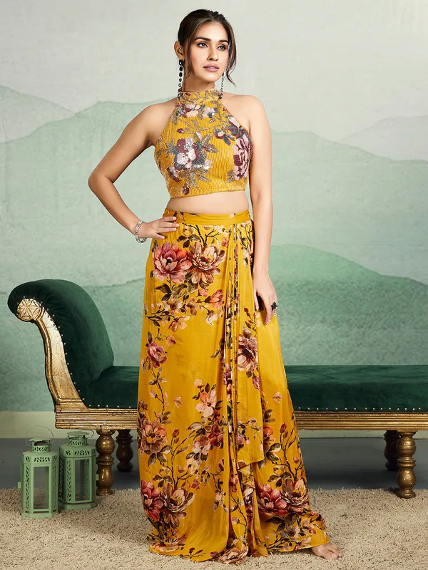 Stunning mustard yellow indowestern suit