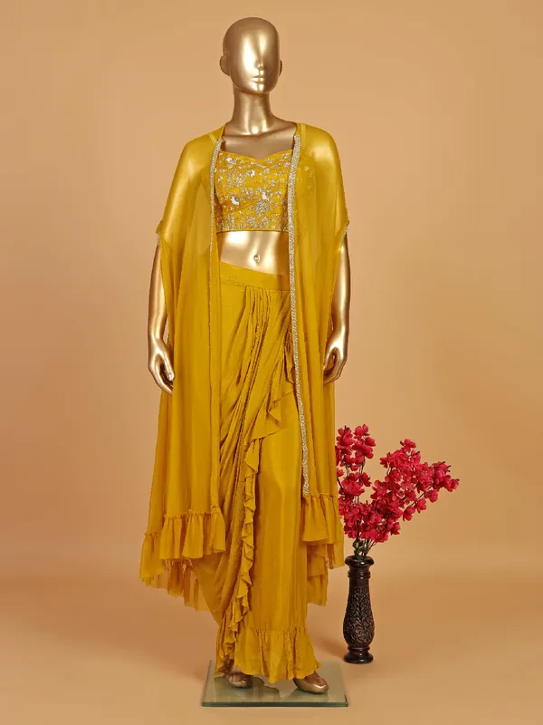 Stunning mustard yellow silk indowestern suit