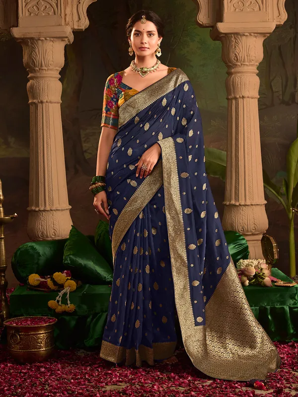 Stunning navy dola silk saree