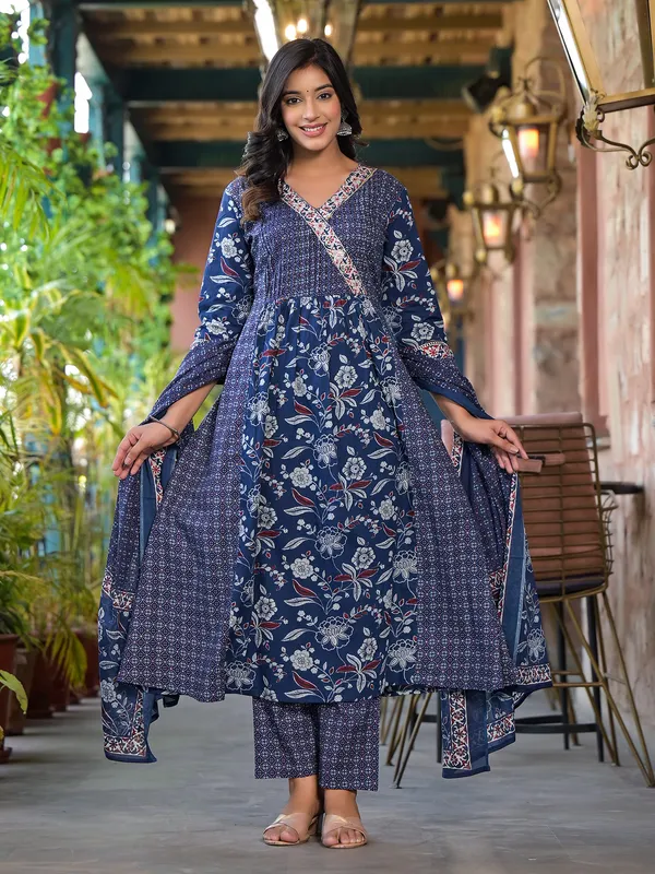 Stunning navy floral printed kurti set