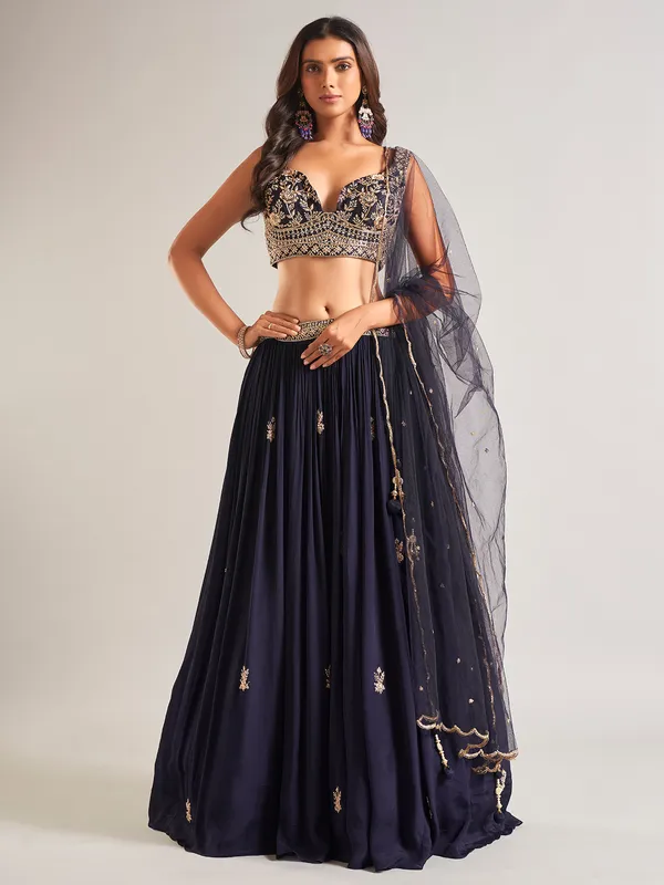 Stunning navy georgette lehenga choli with dupatta