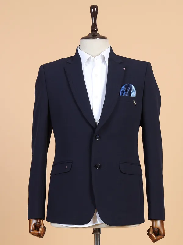 Stunning navy solid blazer in terry rayon