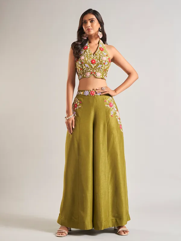 Stunning olive silk palazzo salwar suit