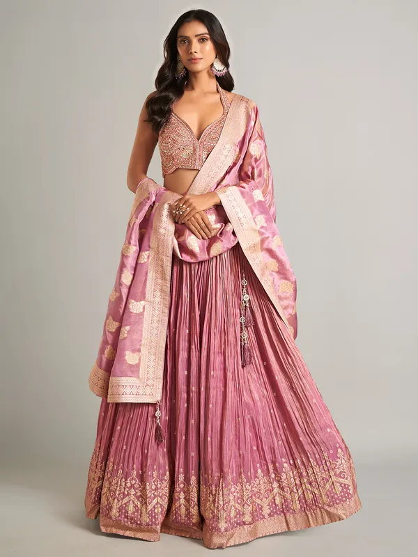 Stunning onion pink laycra lahenga choli