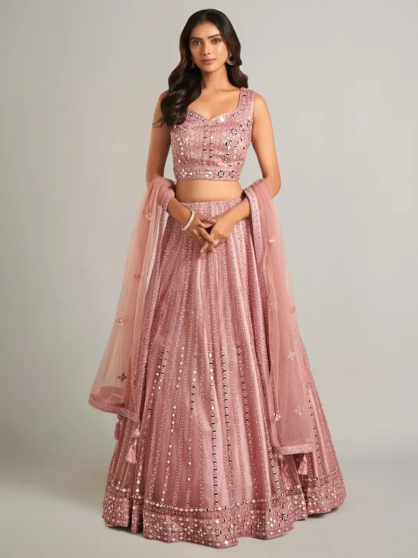 Stunning onion pink net lahenga choli