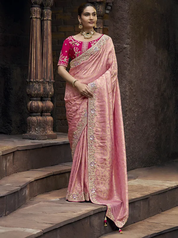 Stunning onion pink viscose saree