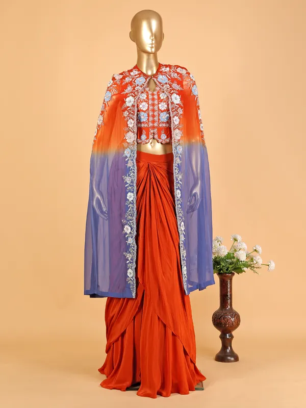 Stunning orange silk designer palazzo suit