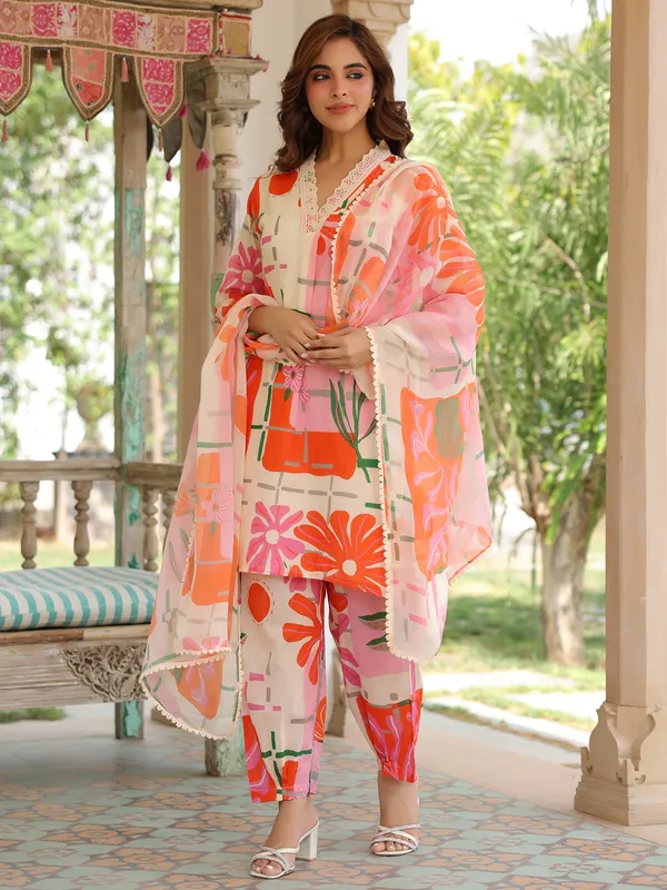 Stunning orange silk kurti set