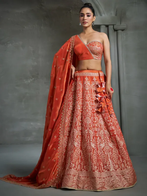 Stunning orange silk lahenga choli