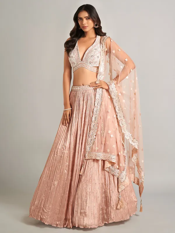 Stunning peach laycra lehenga choli