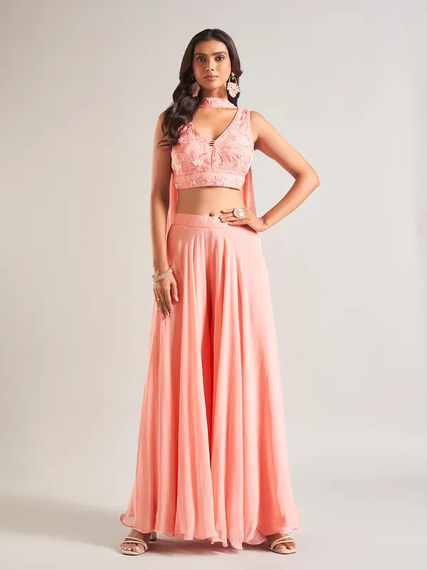 Stunning peach silk palazzo salwar suit
