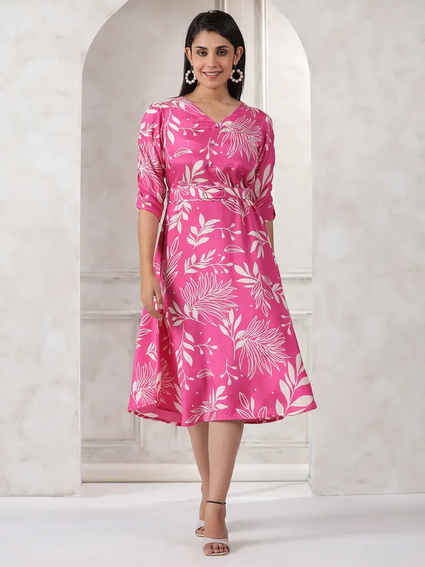 Stunning pink cotton printed casual kurti