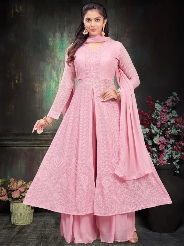 Stunning pink georgette palazzo salwar suit