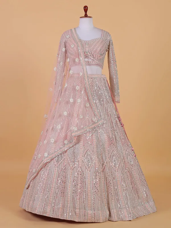 Stunning pink net lahenga choli