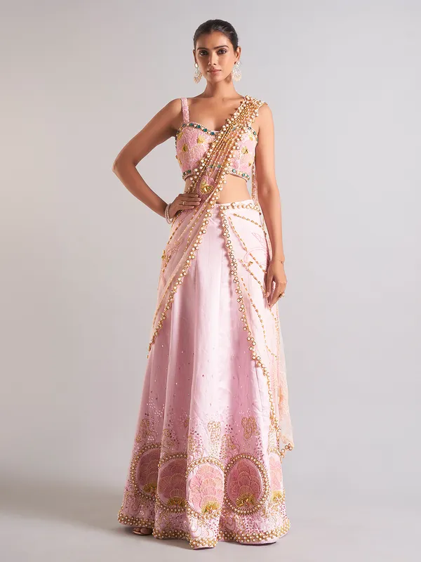 Stunning pink raw silk lahenga choli