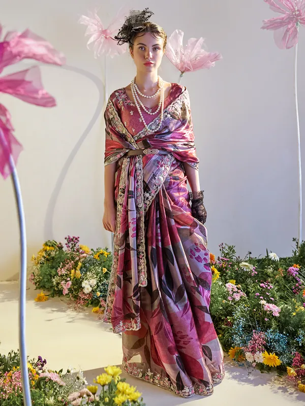 Stunning Pink tissue silk saree for party