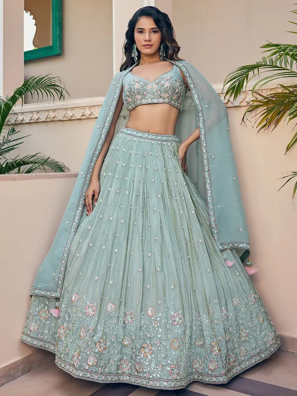 Stunning pista green silk lehenga choli for women
