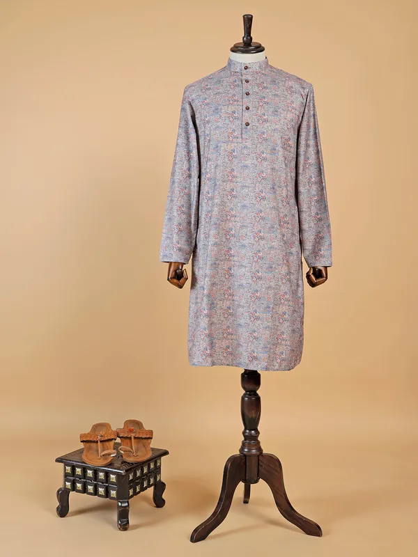 Stunning printed beige cotton kurta suit