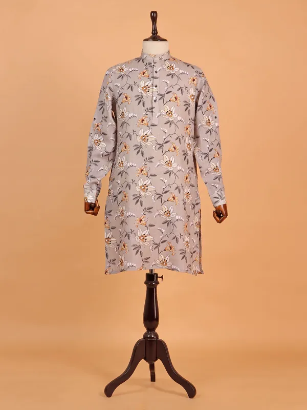 Stunning printed grey kurta suit