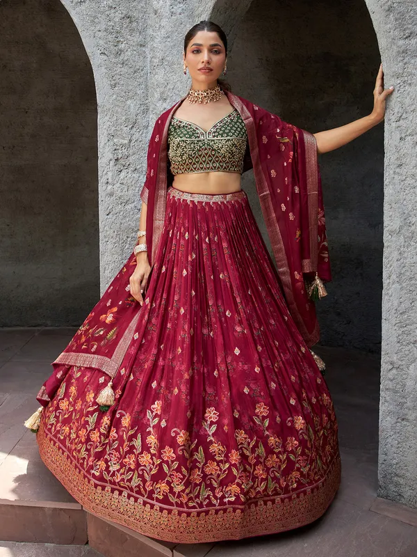 Stunning printed magenta lehenga choli