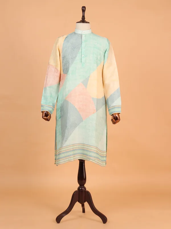 Stunning printed multicoloured cotton kurta for men