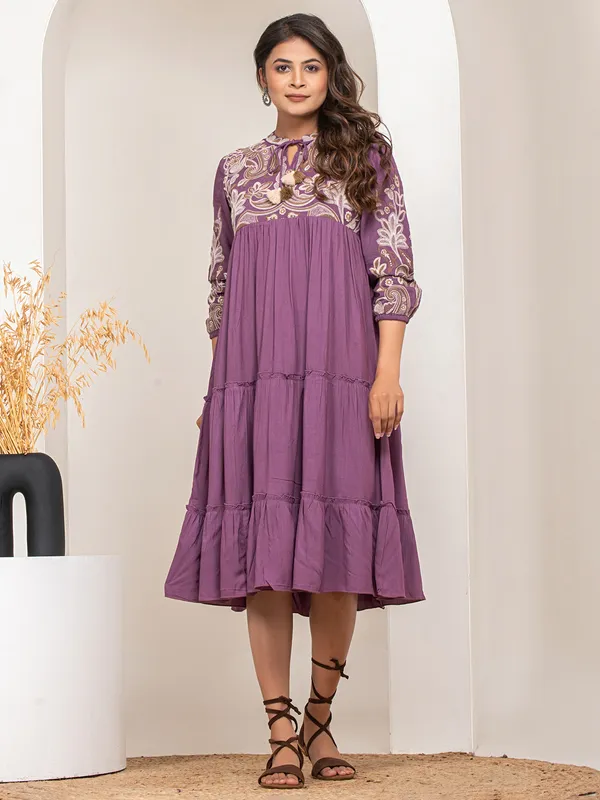 Stunning purple cotton embroidery kurti