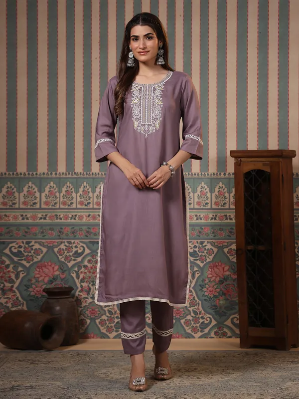 Stunning purple cotton kurti set