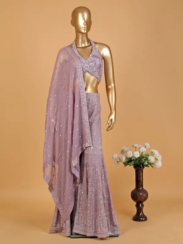 Stunning purple embroidery palazzo suit