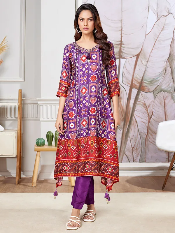 Stunning purple kurti set in russian silk