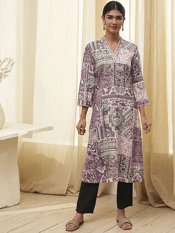Stunning purple printed cotton silk kurti