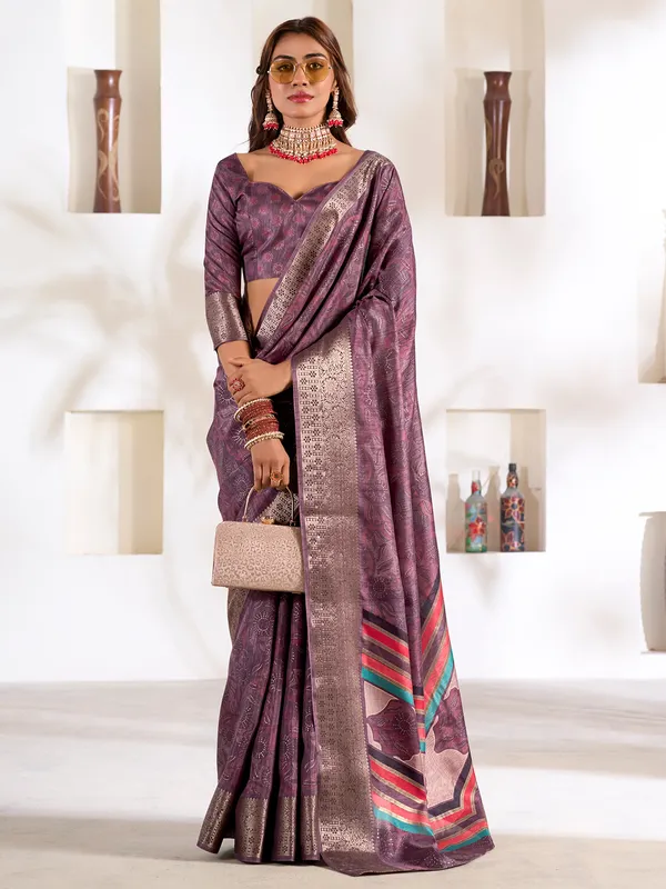 Stunning purple silk festive saree