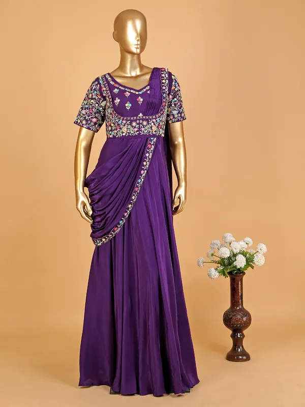 Stunning purple silk floor-length suit