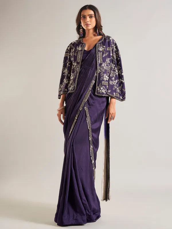 Stunning purple silk ready-to-wear saree