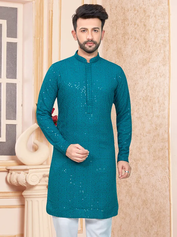 Stunning rama blue cotton kurta