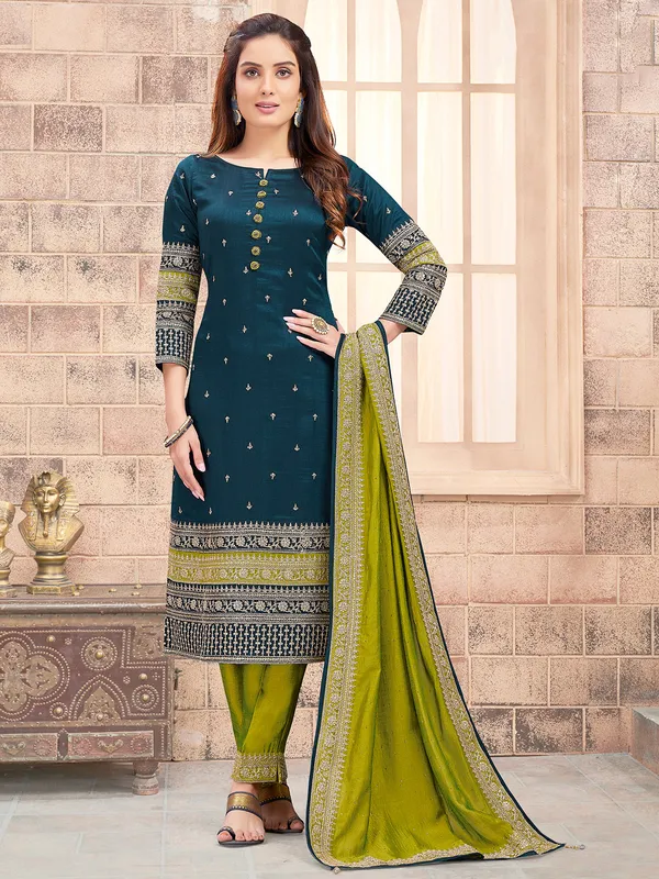 Stunning rama blue salwar suit in silk