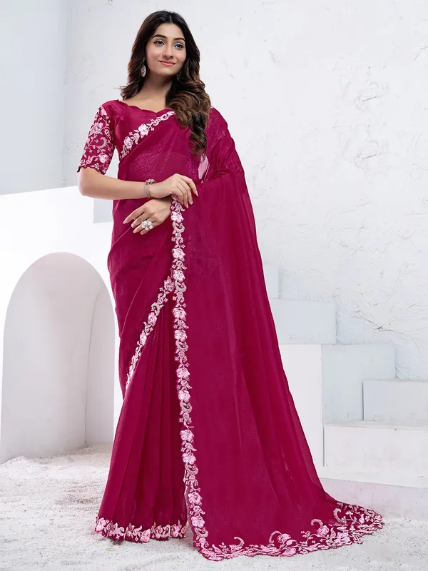 Stunning rani color crepe saree