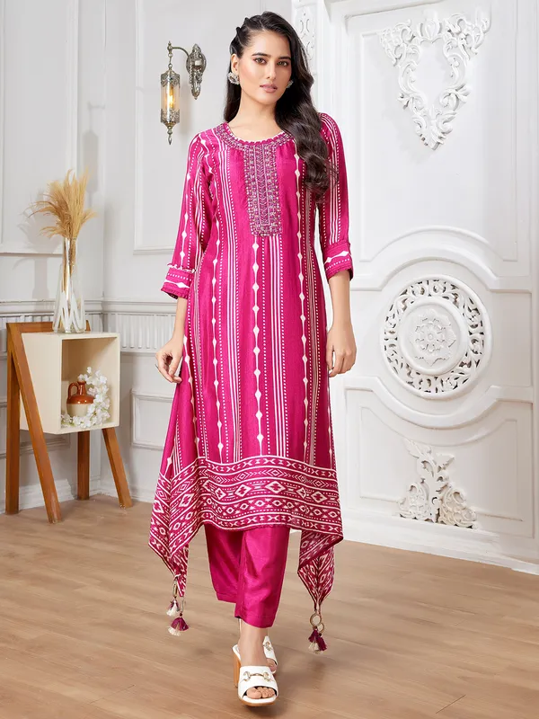 Stunning rani color kurti set in russian silk
