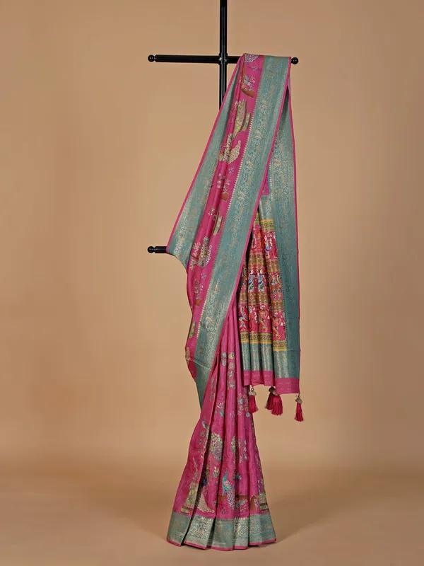 Stunning rani color silk saree