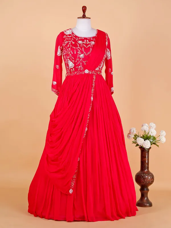 Stunning red georgette anarkali suit