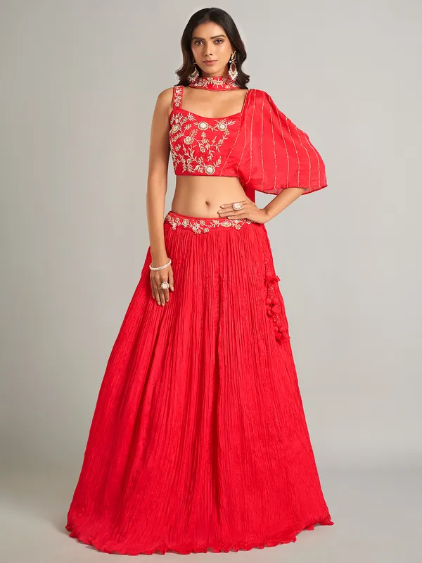 Stunning red laycra lehenga choli for party wear