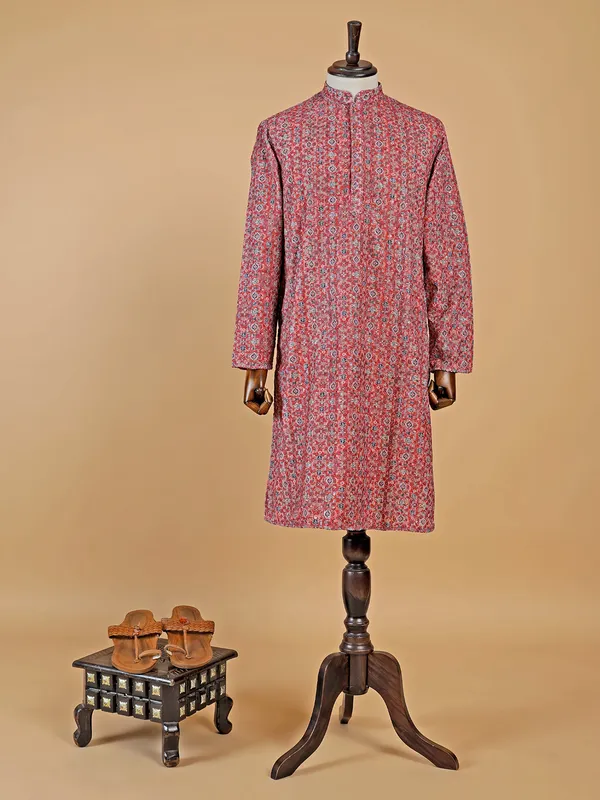 Stunning red printed kurta suit