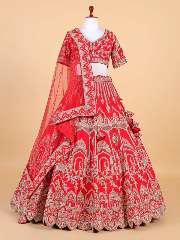 Stunning red raw silk bridal style lehenga choli