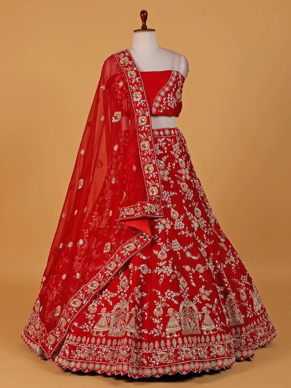 Stunning red raw silk lahenga choli