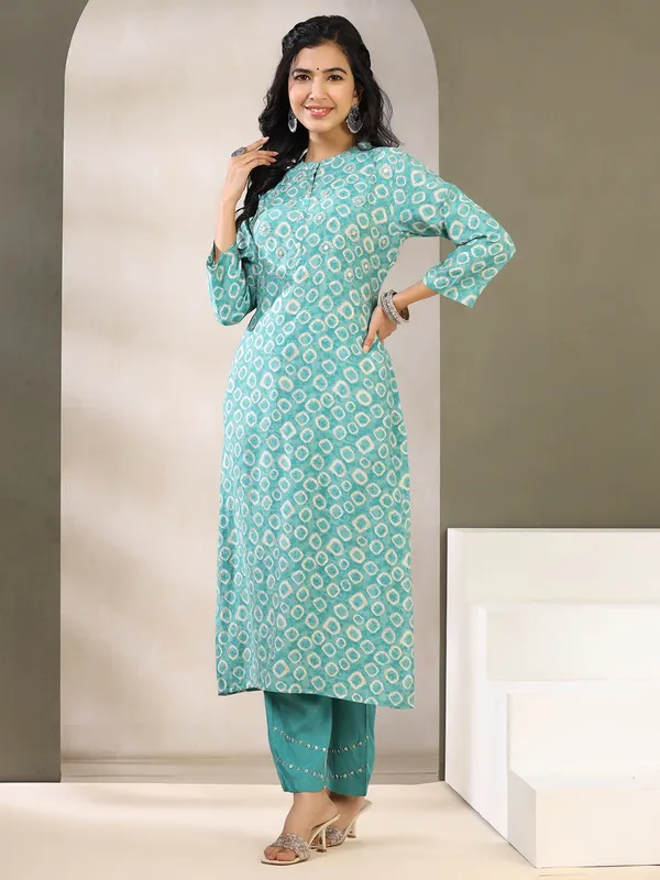Stunning sea green cotton kurti set