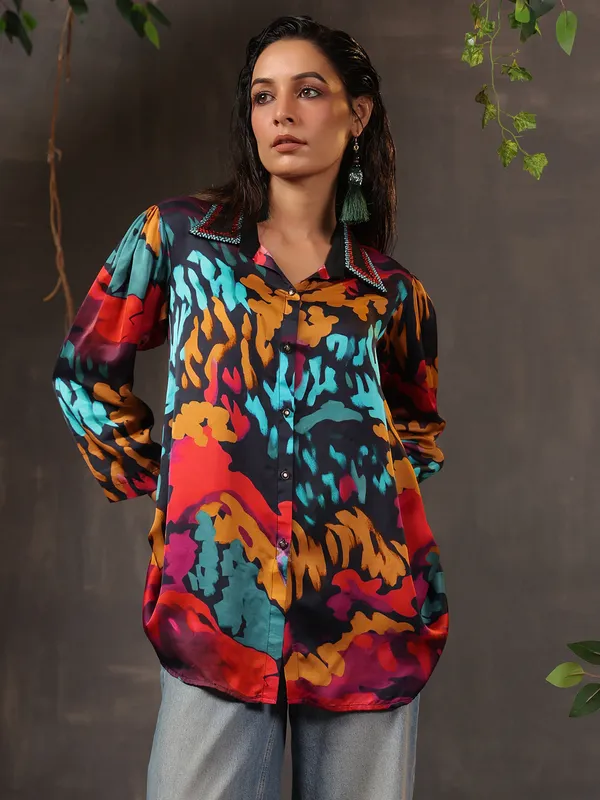 Stunning silk black printed top