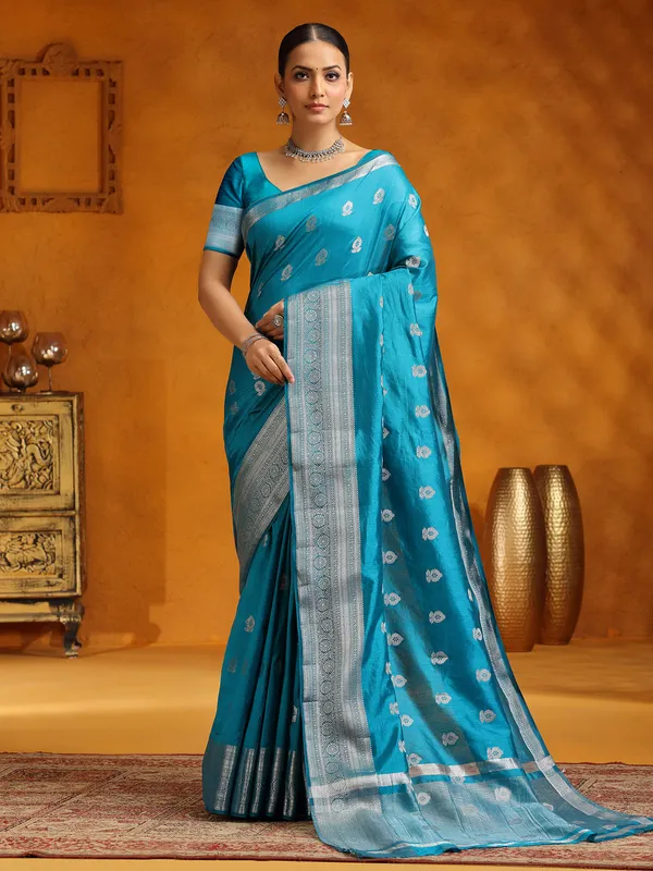 Stunning silk saree in aqua